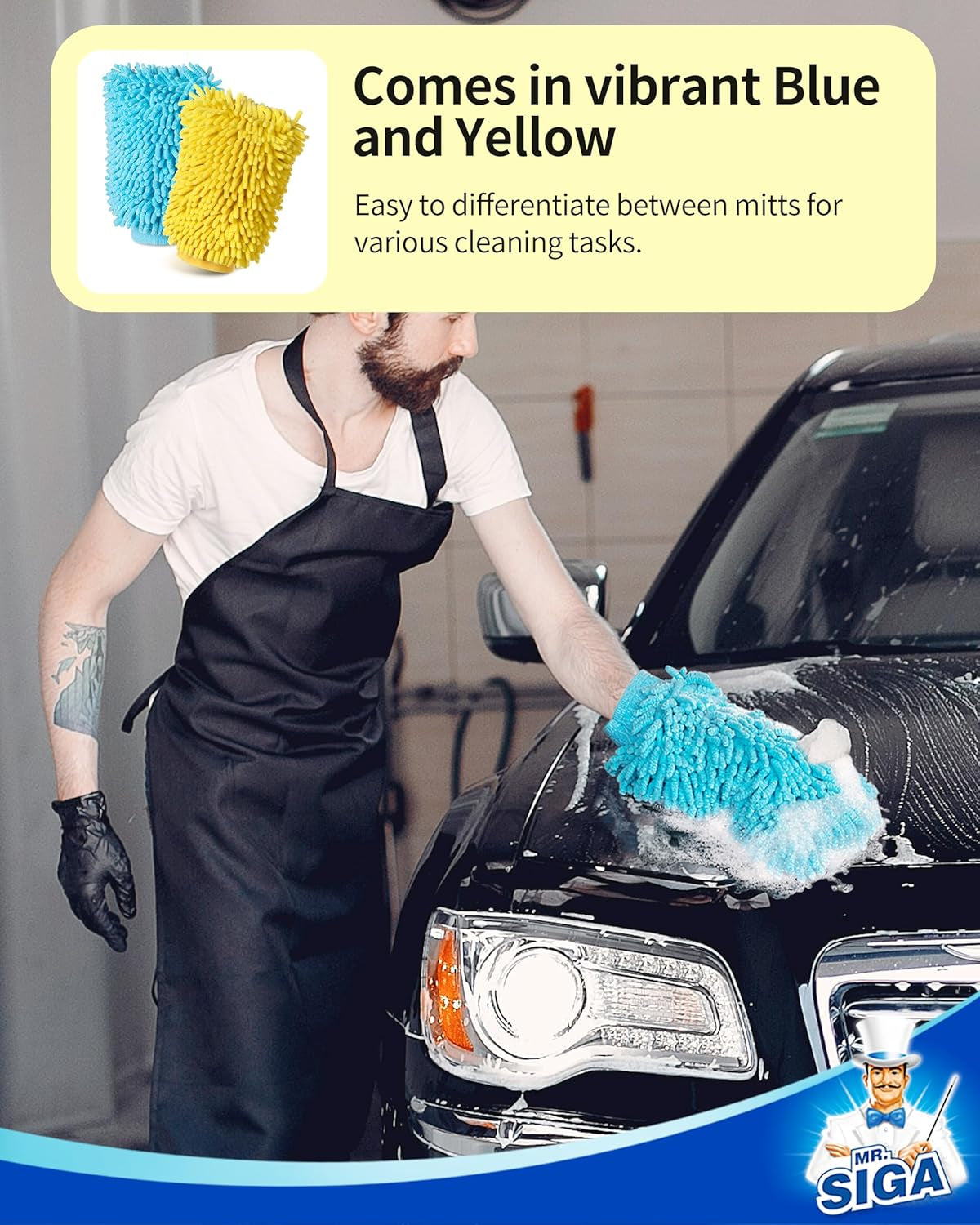 Gant De Lavage En Microfibre De Chenille Souple Surchoix Pour La Voiture, Lot De 2, Bleu Et Jaune