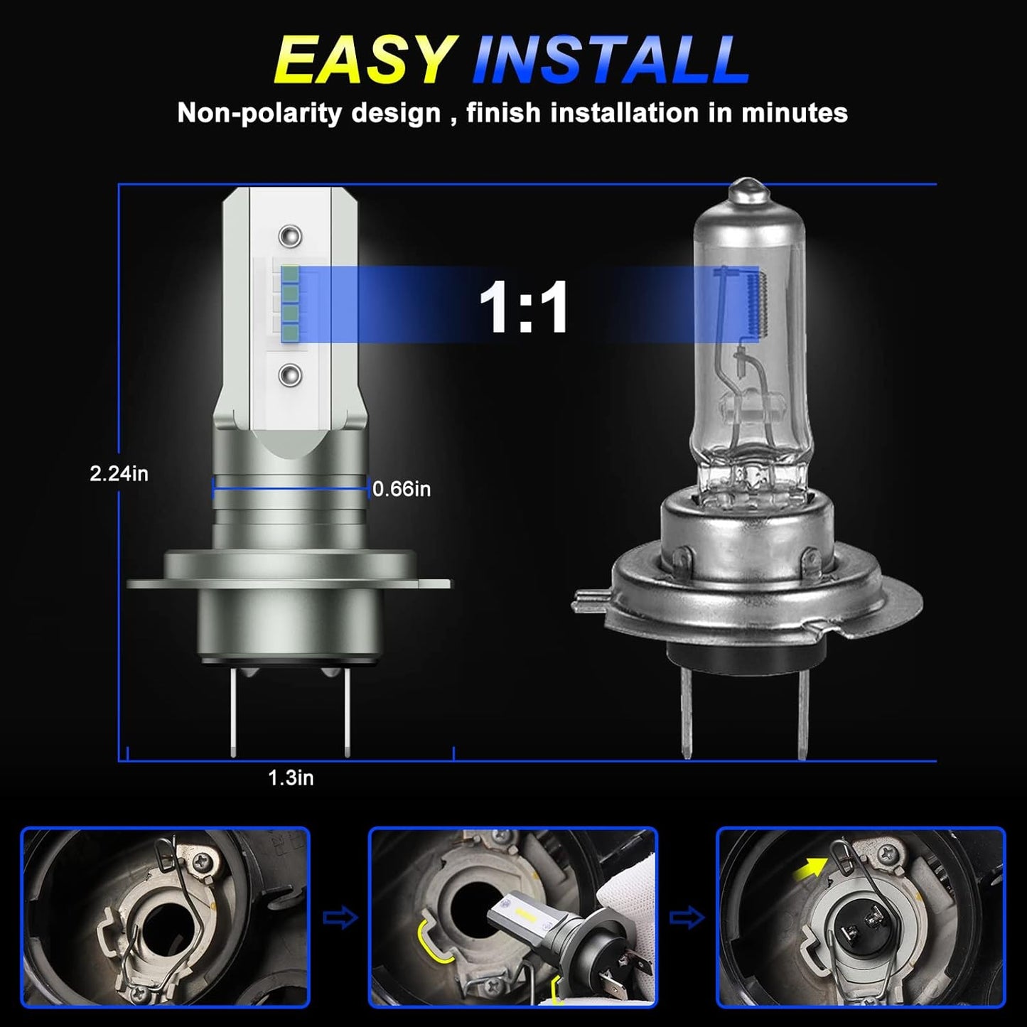 Ampoule H7 LED 16000LM 6500K Blanc,1:1 Mini Design,Plug and Play LED H7 Remplacement Pour Halogènes ,2 Ampoules H7