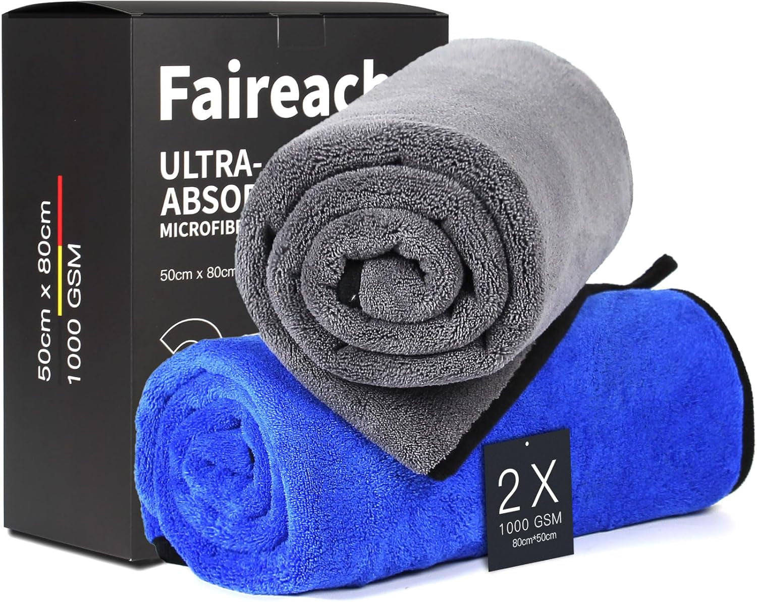 80X50 CM XL Chiffons En Microfibre Voiture Lot De 2, Chiffon De Séchage Pour Voiture 1000GSM Chiffons De Polissage Pour Auto Motocyclette L'Entretien Ultra Absorbant Serviettes Microfibre