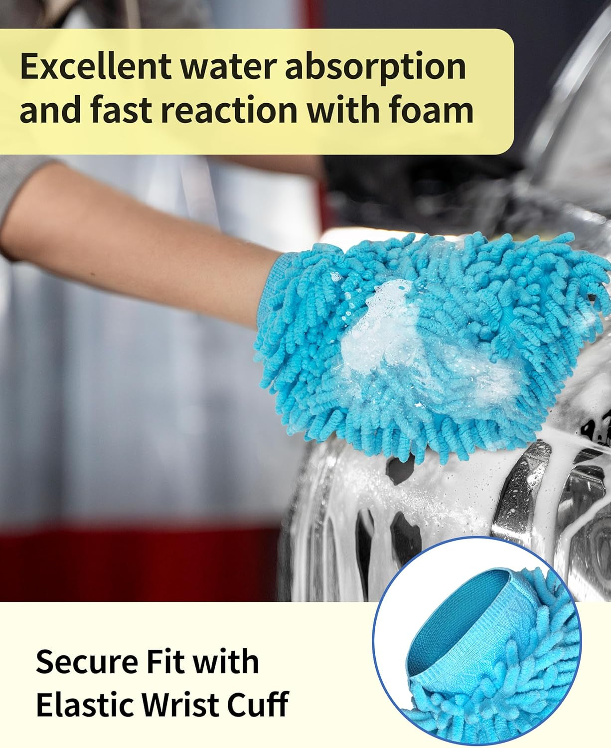 Gant De Lavage En Microfibre De Chenille Souple Surchoix Pour La Voiture, Lot De 2, Bleu Et Jaune