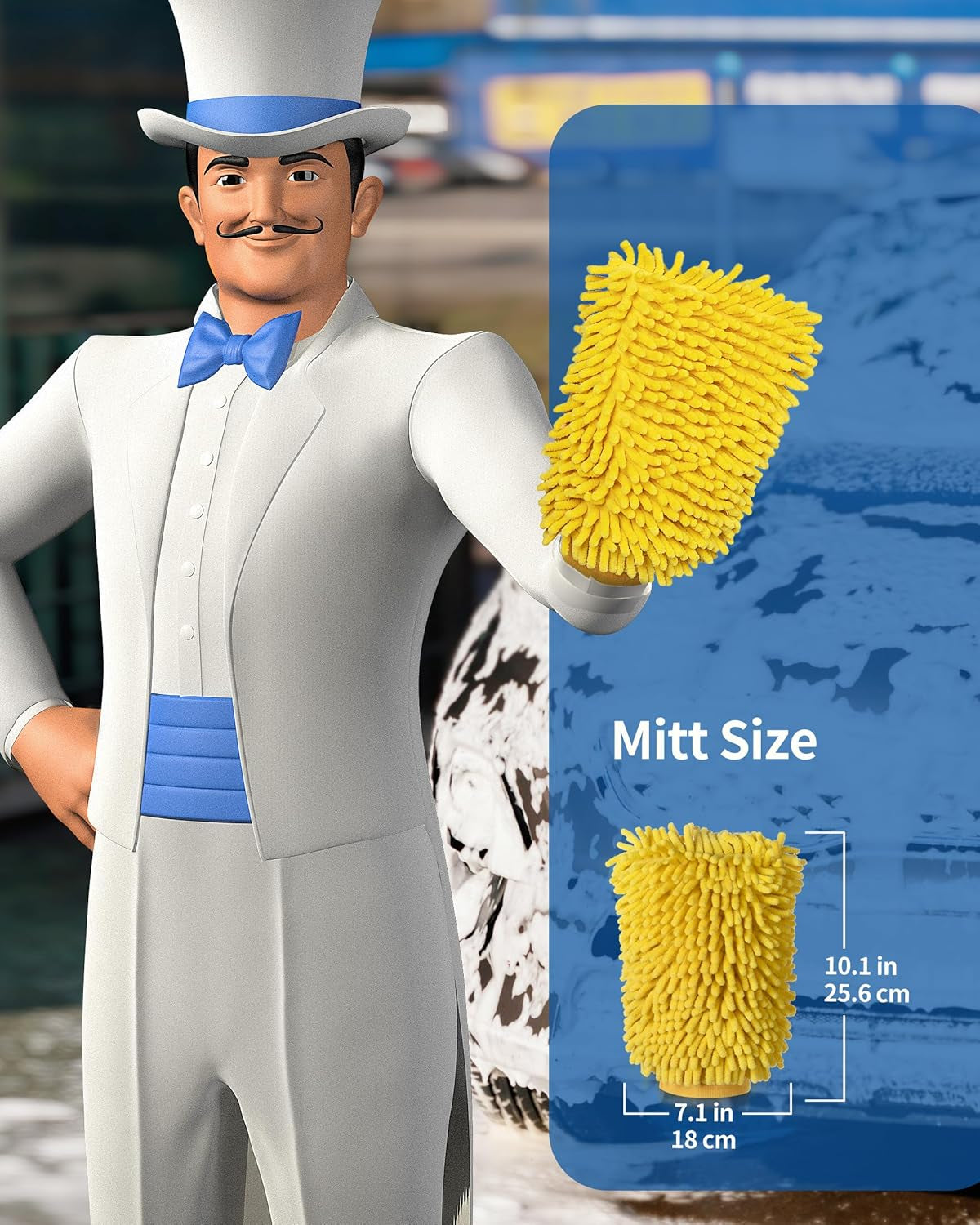 Gant De Lavage En Microfibre De Chenille Souple Surchoix Pour La Voiture, Lot De 2, Bleu Et Jaune