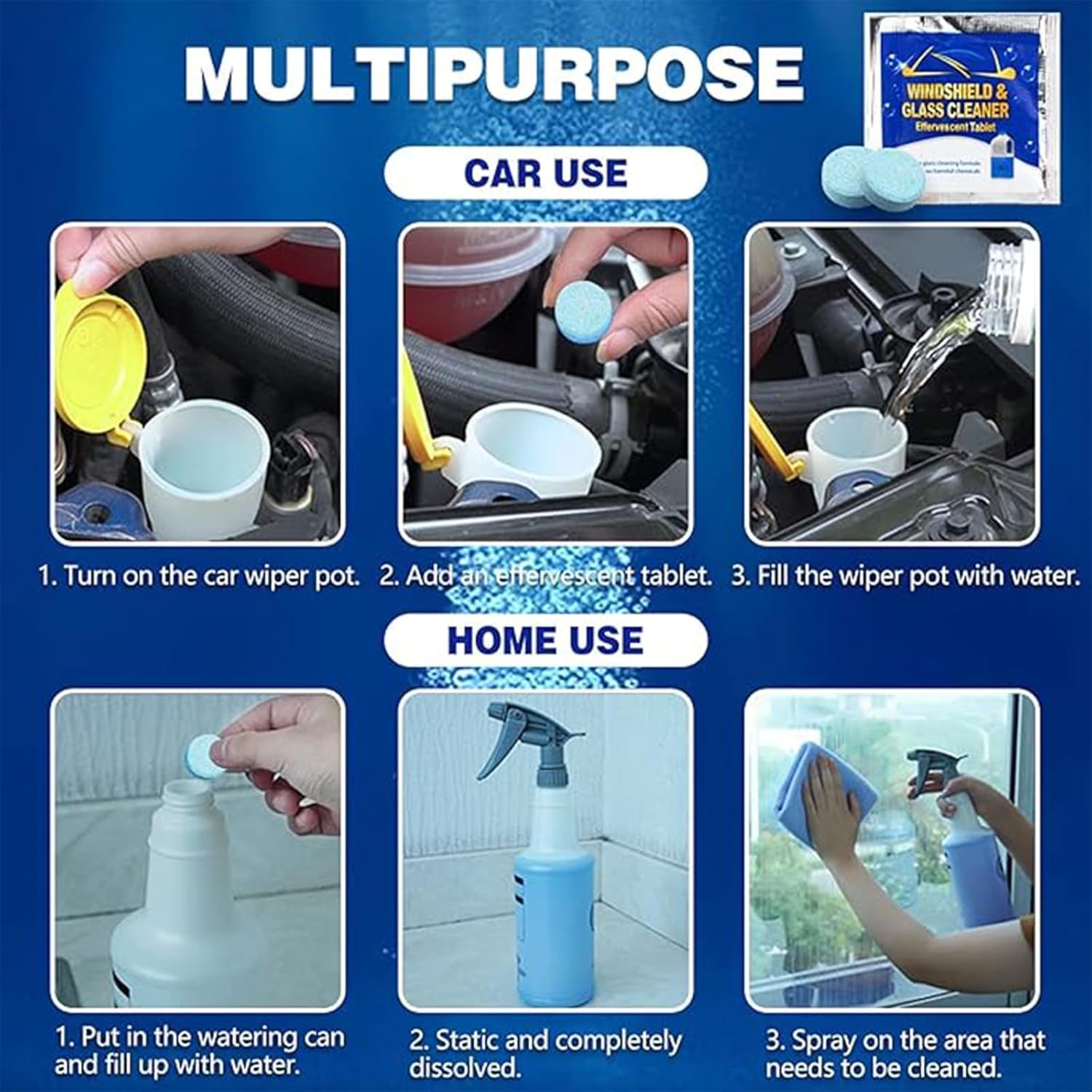 Lave Glace Concentré Pastille,50Pc Pastille Lave Glace Voiture,Nettoyant Pare Brise,Pastille Lave Glace Pour Pare-Brise,Effervescent Voiture,Lave Glace Voiture,Verre De Pare-Brise Nettoyage Détergent