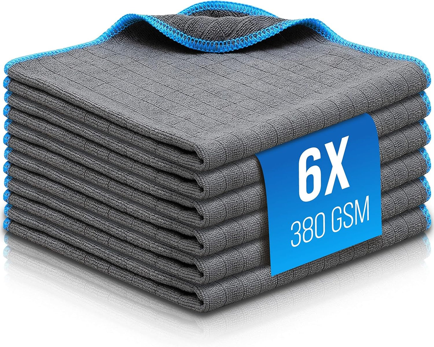 ® 6X Chiffon Microfibre Voiture - Chiffon En Nettoyage Ultra Absorbant 380 GSM Pour Voiture, Maison Et Fenêtre - 40X40Cm