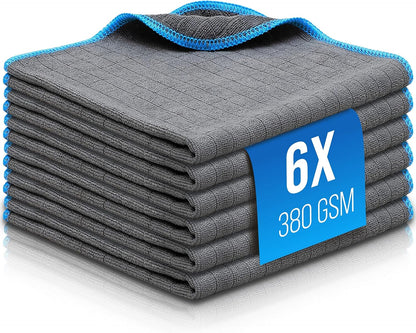 ® 6X Chiffon Microfibre Voiture - Chiffon En Nettoyage Ultra Absorbant 380 GSM Pour Voiture, Maison Et Fenêtre - 40X40Cm
