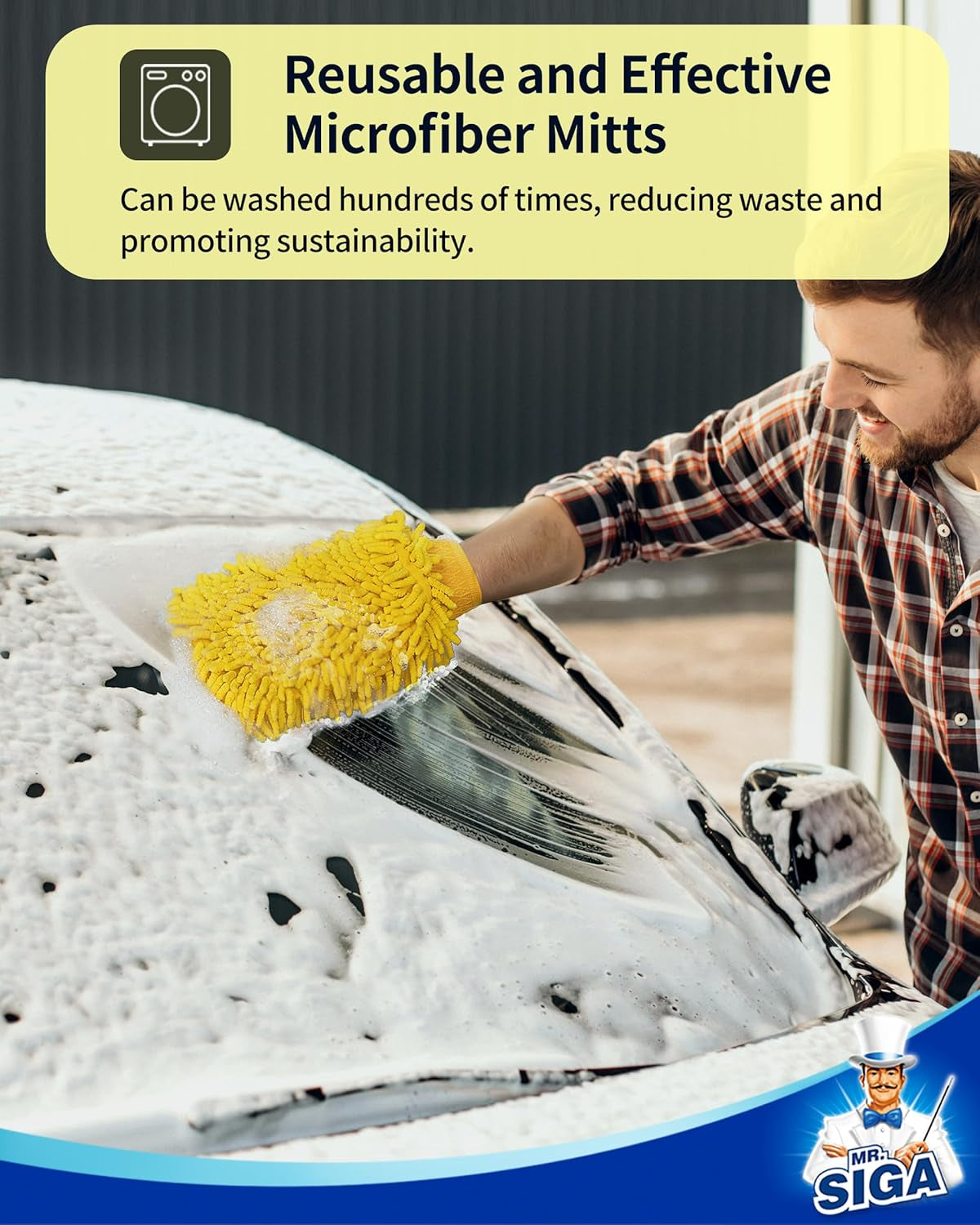 Gant De Lavage En Microfibre De Chenille Souple Surchoix Pour La Voiture, Lot De 2, Bleu Et Jaune