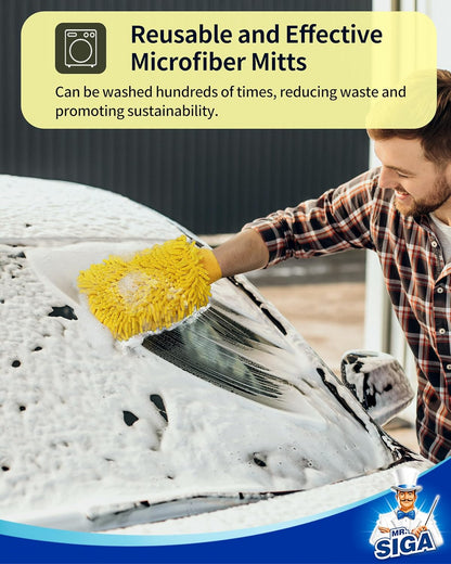 Gant De Lavage En Microfibre De Chenille Souple Surchoix Pour La Voiture, Lot De 2, Bleu Et Jaune