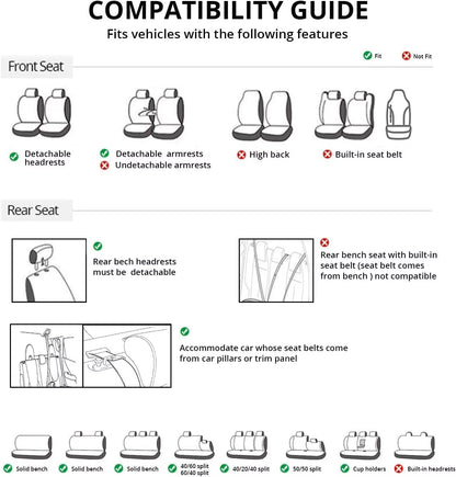 Universal Car Seat Covers Full Set Cloth Set for Most Sedans Vans Suvs Trucks Car Seat Protector Front and Rear Back Seat Covers