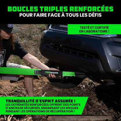 Sangle De Remorquage (7,6Cmx9,1M) Résistance À La Rupture De 13.600 Kg - Sangle De Récupération D'Urgence Pour Camion, UTV, ATV - Récupération Heavy Duty Pour Utilisation Offroad 4X4 - Verte
