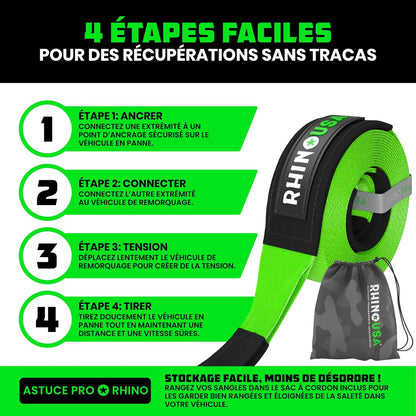 Sangle De Remorquage (7,6Cmx9,1M) Résistance À La Rupture De 13.600 Kg - Sangle De Récupération D'Urgence Pour Camion, UTV, ATV - Récupération Heavy Duty Pour Utilisation Offroad 4X4 - Verte