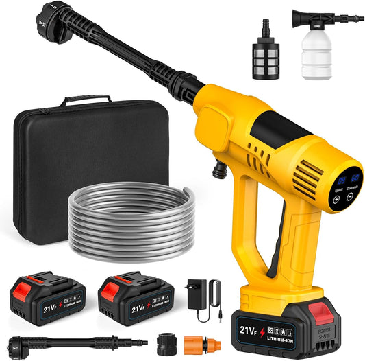 Nettoyeur Haute Pression Sans Fil, 65Bar Nettoyeur Haute Pression Sur Batterie Avec Buse 6 En 1, 2 X 3.0Ah Batteries, 10 Niveaux De Pression, Tuyau De 5M, Écran Tactile LCD, Idéal Pour Voitures Jardin
