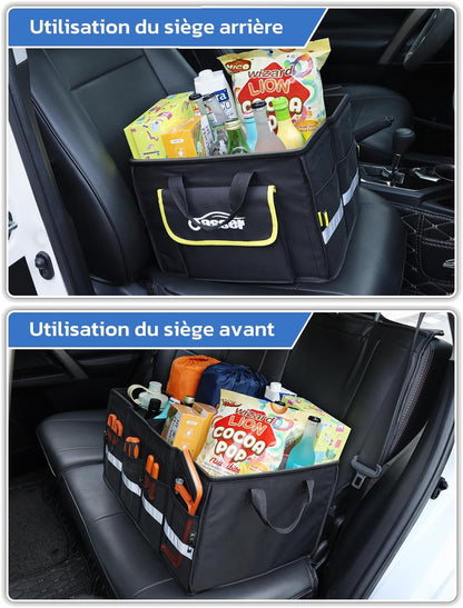 Rangement Coffre De Voiture Organisateur 55L En 600D Support 30KG Etanche Multi-Compartiments Avec Couvercle Pliable Et Bande Réfléchissante Pour SUV Camion