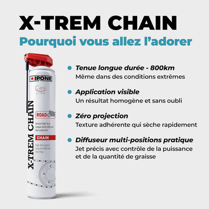 - Graisse De Chaîne Pour Moto De Route X-Trem Chain Road – Diffuseur Multi-Positions - Tenue Longue Durée 800 Kms – Pulvérisation Précise Sans Projection - Visible À L'Application - 250 Ml