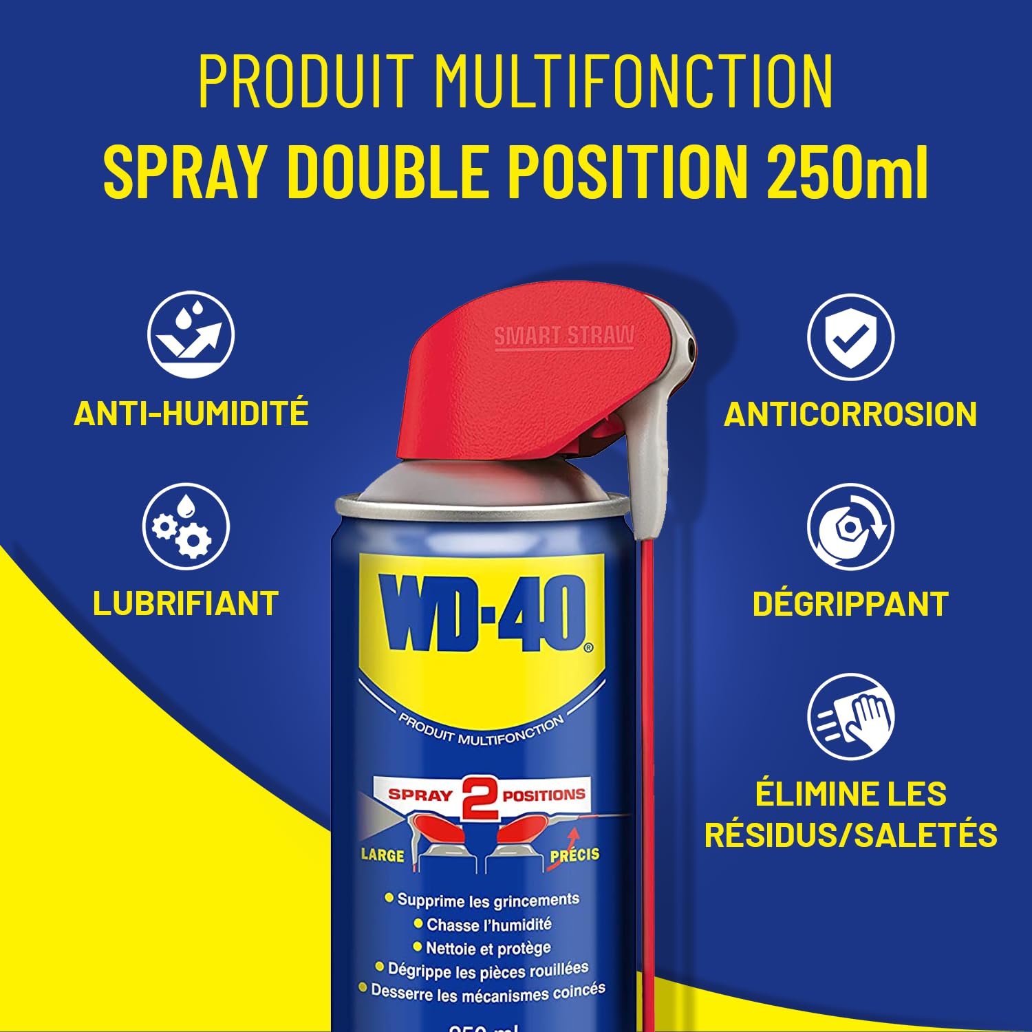 Produit Multifonction Spray Double Position Sans Silicone Non Conducteur Compatible Plastiques, Caoutchoucs, Tous Métaux 200 ML