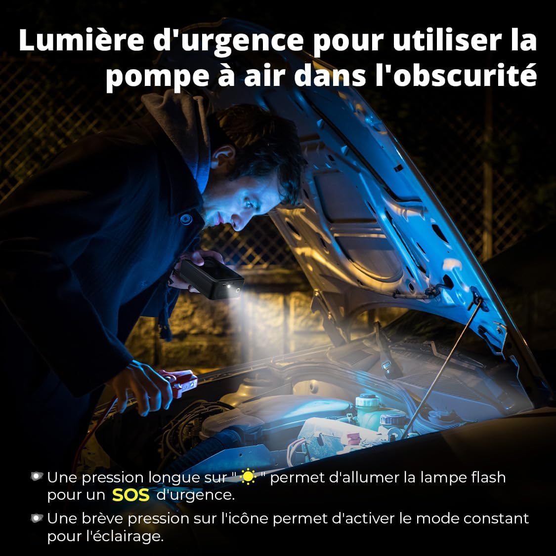 Gonfleur Pneus Voiture Sans Fil Mini Compresseur À Air Portatif 150 PSI (10,3 Bar) Inflation Rapide Cylindre 17 Mm Type-C USB Charge Avec Tuyau De 30 Cm Et Sac De Rangement