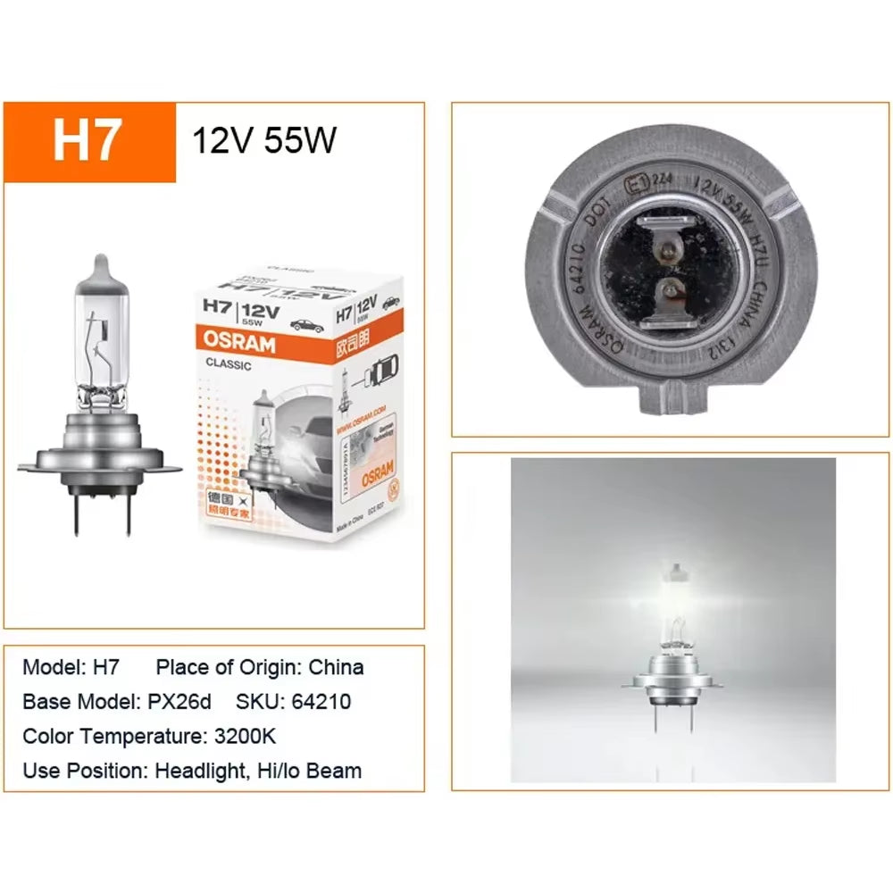 Original H7 12V 55W CLASSIC White Headlight High / Low Beam Automotive Standard Halogen Bulbs 64210 Wholesale