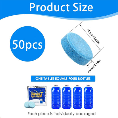 Lave Glace Concentré Pastille,50Pc Pastille Lave Glace Voiture,Nettoyant Pare Brise,Pastille Lave Glace Pour Pare-Brise,Effervescent Voiture,Lave Glace Voiture,Verre De Pare-Brise Nettoyage Détergent