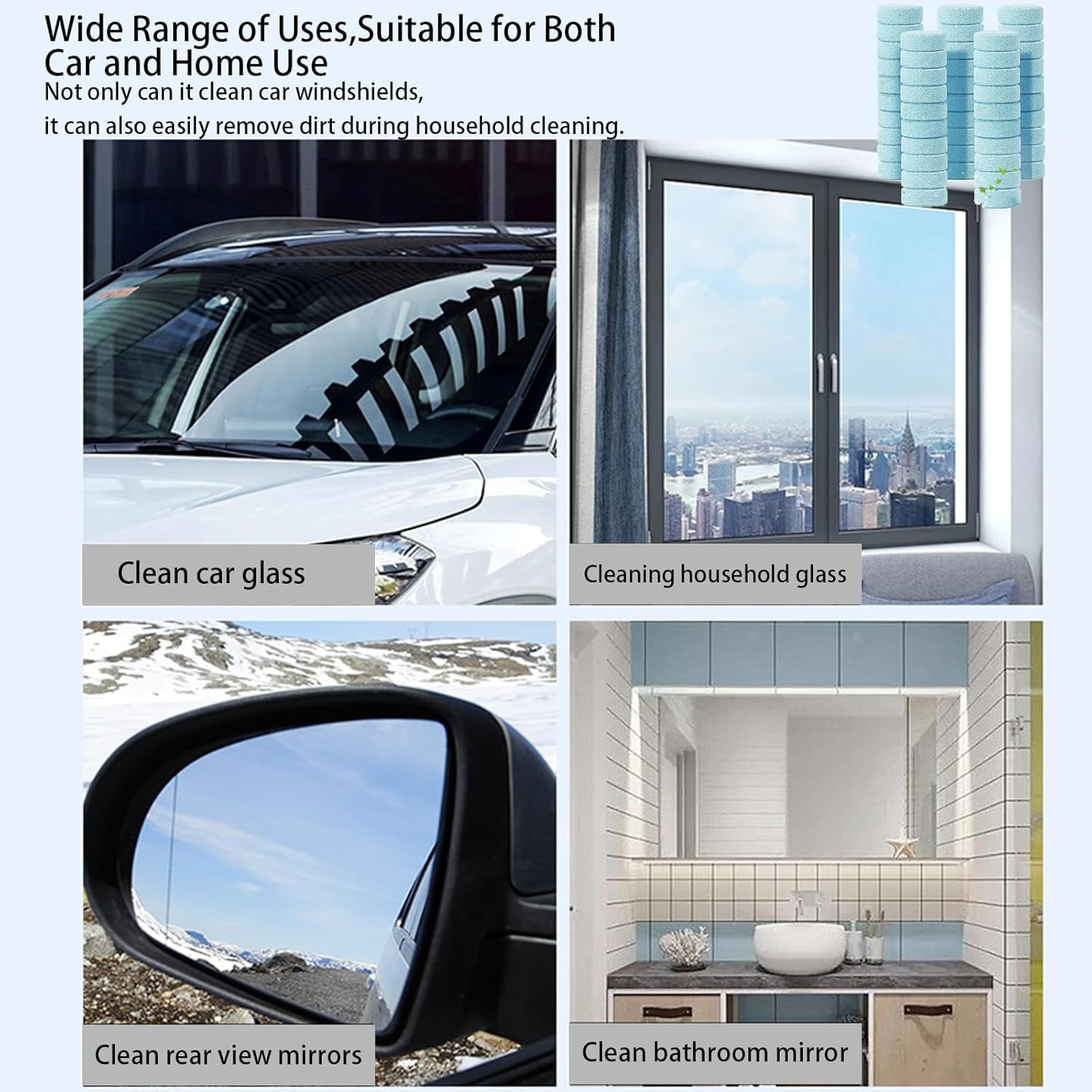 Lave Glace Concentré Pastille,50Pc Pastille Lave Glace Voiture,Nettoyant Pare Brise,Pastille Lave Glace Pour Pare-Brise,Effervescent Voiture,Lave Glace Voiture,Verre De Pare-Brise Nettoyage Détergent