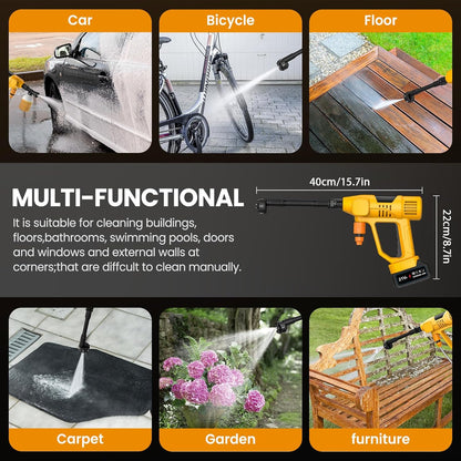 Nettoyeur Haute Pression Sans Fil, 65Bar Nettoyeur Haute Pression Sur Batterie Avec Buse 6 En 1, 2 X 3.0Ah Batteries, 10 Niveaux De Pression, Tuyau De 5M, Écran Tactile LCD, Idéal Pour Voitures Jardin