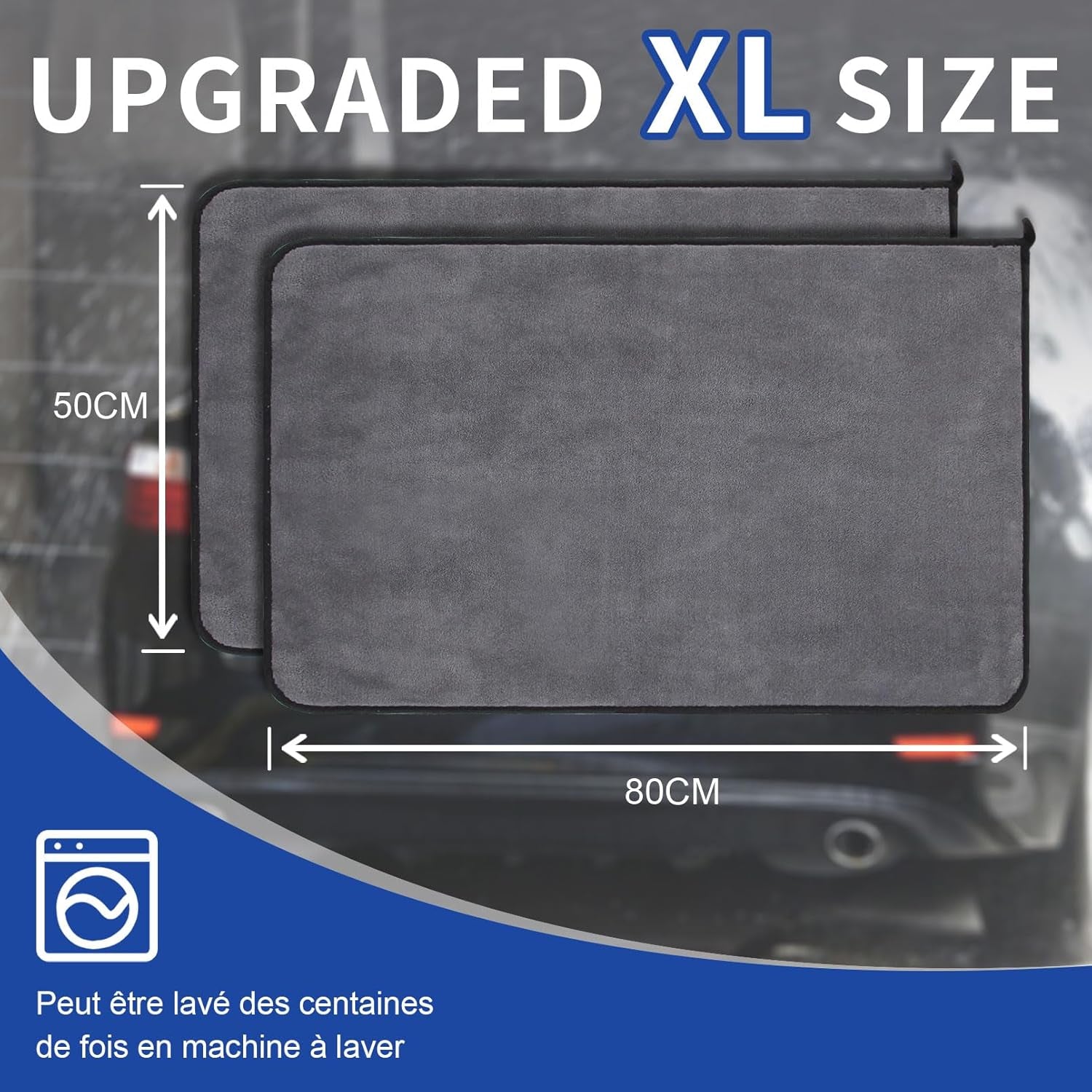 80X50 CM XL Chiffons En Microfibre Voiture Lot De 2, Chiffon De Séchage Pour Voiture 1000GSM Chiffons De Polissage Pour Auto Motocyclette L'Entretien Ultra Absorbant Serviettes Microfibre