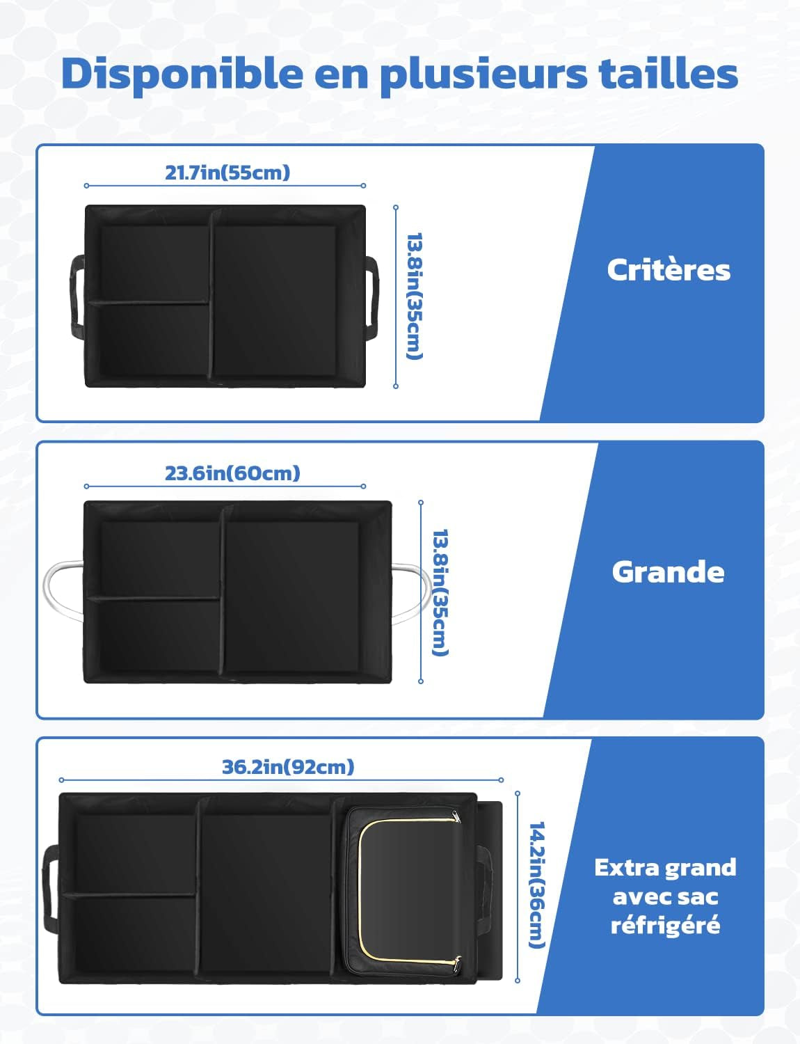 Rangement Coffre De Voiture Organisateur 55L En 600D Support 30KG Etanche Multi-Compartiments Avec Couvercle Pliable Et Bande Réfléchissante Pour SUV Camion