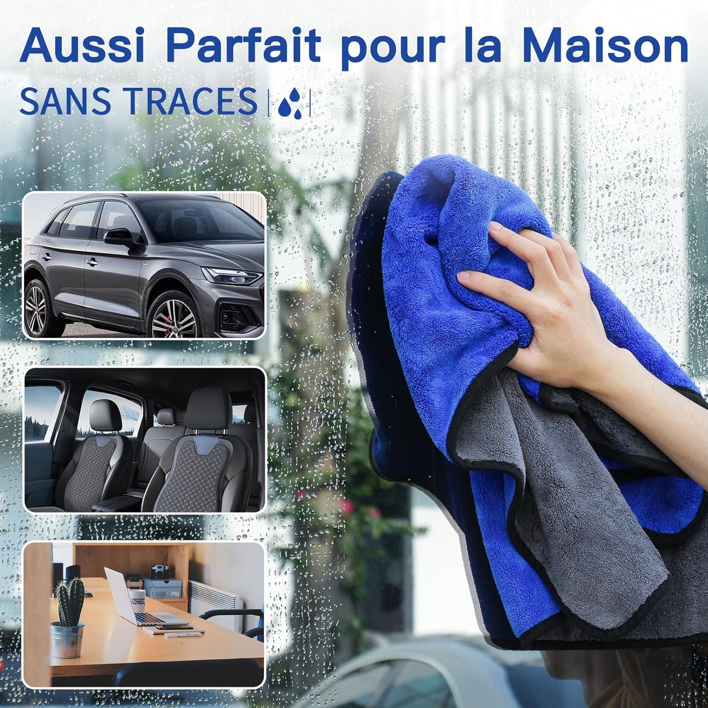 80X50 CM XL Chiffons En Microfibre Voiture Lot De 2, Chiffon De Séchage Pour Voiture 1000GSM Chiffons De Polissage Pour Auto Motocyclette L'Entretien Ultra Absorbant Serviettes Microfibre