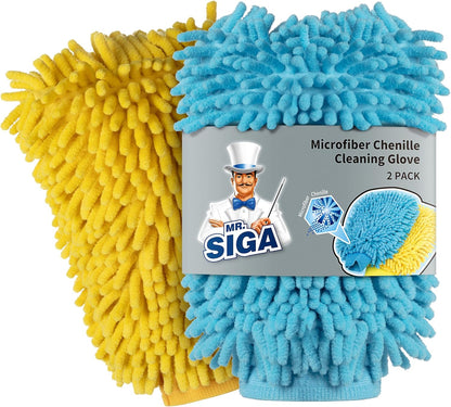 Gant De Lavage En Microfibre De Chenille Souple Surchoix Pour La Voiture, Lot De 2, Bleu Et Jaune