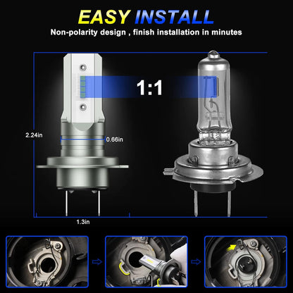 Ampoule H7 LED 16000LM 6500K Blanc,1:1 Mini Design,Plug and Play LED H7 Remplacement Pour Halogènes ,2 Ampoules H7