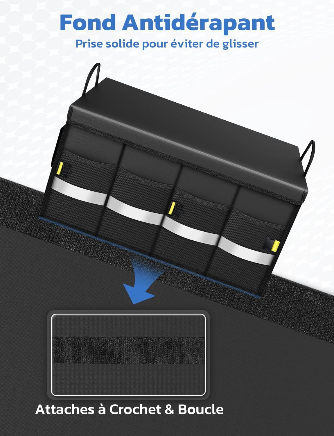 Rangement Coffre De Voiture Organisateur 55L En 600D Support 30KG Etanche Multi-Compartiments Avec Couvercle Pliable Et Bande Réfléchissante Pour SUV Camion