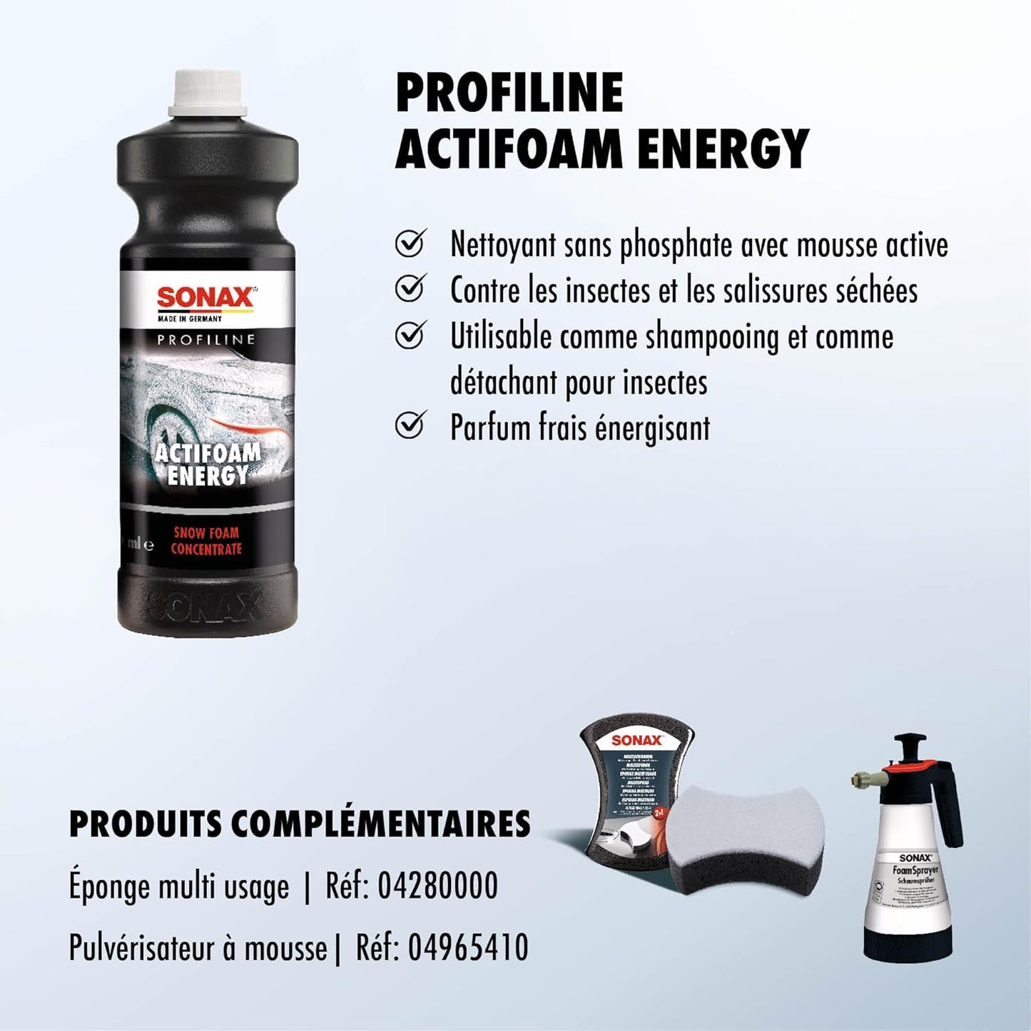 PROFILINE Actifoam Energy (1 Litre) Détergent Moussant Puissant Pour Lavage Manuel Des Véhicules Et Jantes | Réf: 06183000