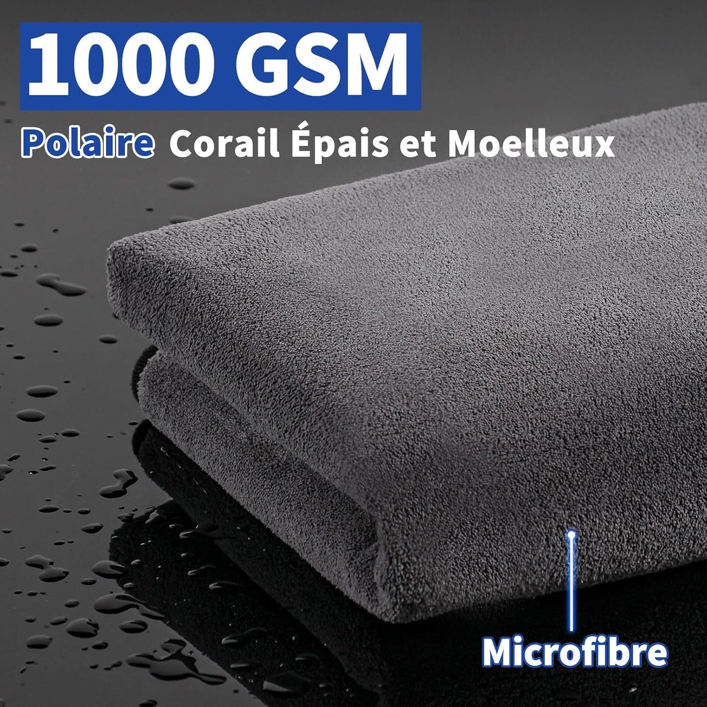 80X50 CM XL Chiffons En Microfibre Voiture Lot De 2, Chiffon De Séchage Pour Voiture 1000GSM Chiffons De Polissage Pour Auto Motocyclette L'Entretien Ultra Absorbant Serviettes Microfibre
