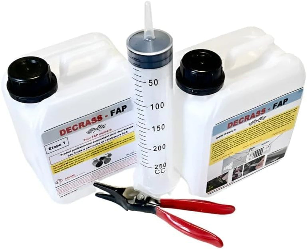Nettoyant FAP- Kit Complet De Nettoyage FAP - Solution Ultra-Efficace Decrass-Fap, Cristalliseur Crystalsium, Seringue, Pince À Durites Et Bouchons, 2 Litres