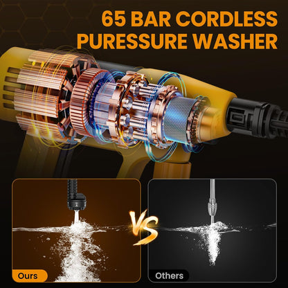 Nettoyeur Haute Pression Sans Fil, 65Bar Nettoyeur Haute Pression Sur Batterie Avec Buse 6 En 1, 2 X 3.0Ah Batteries, 10 Niveaux De Pression, Tuyau De 5M, Écran Tactile LCD, Idéal Pour Voitures Jardin
